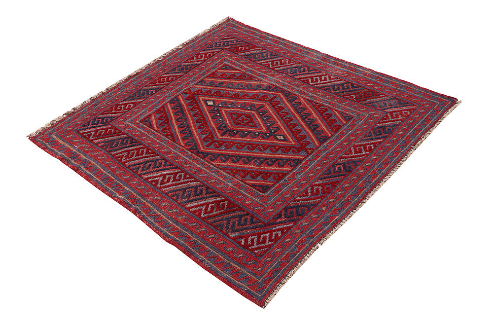 4' x 4'  Red Handmade Mashwani Afghan Rug Square