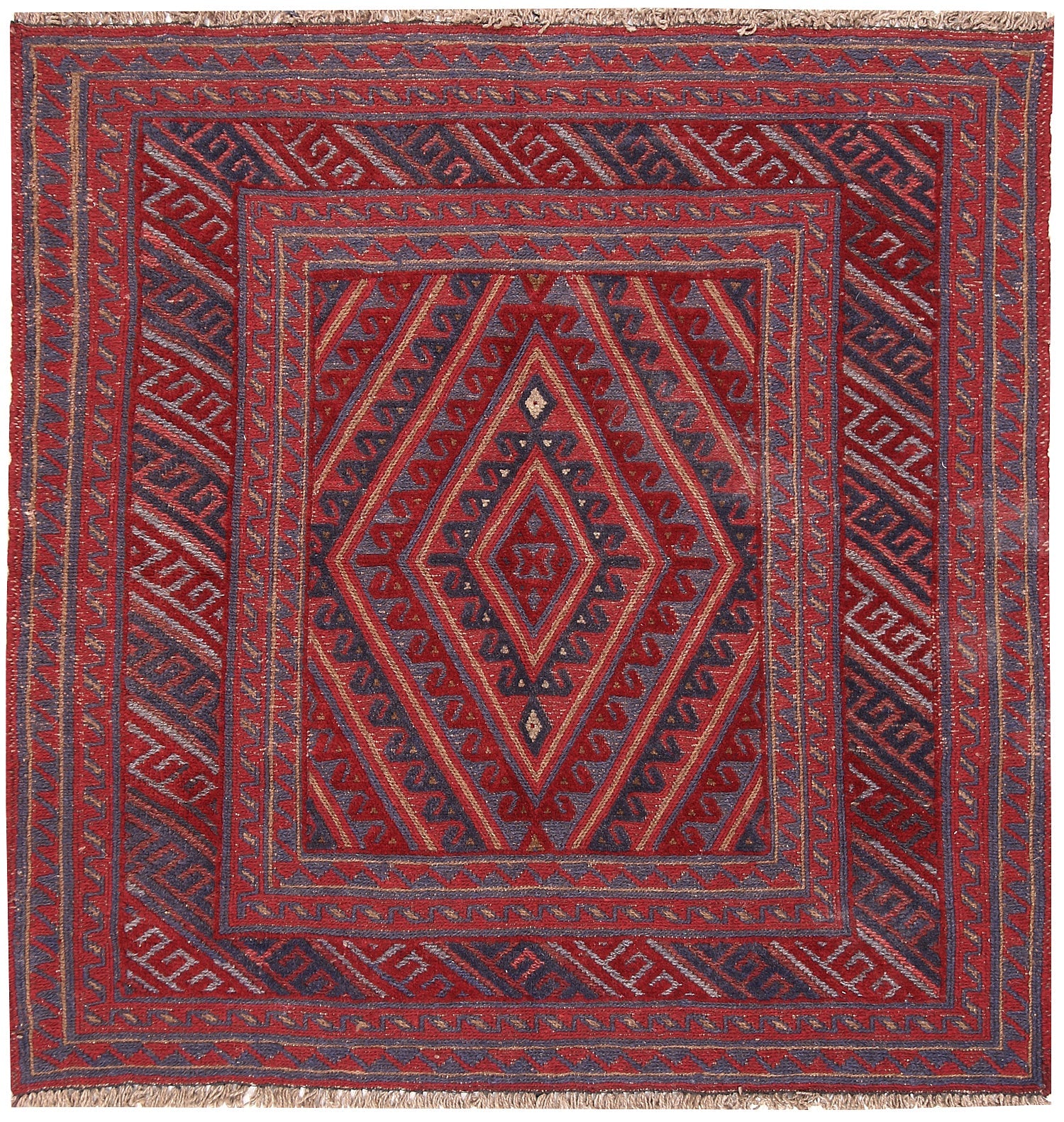 4' x 4'  Red Handmade Mashwani Afghan Rug Square