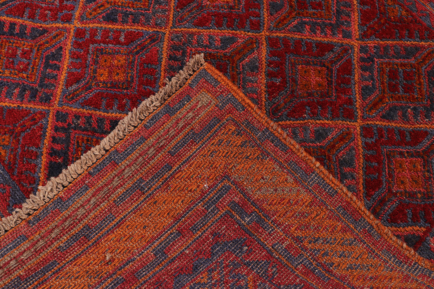 4' x 4'  Red Handmade Mashwani Afghan Rug Square