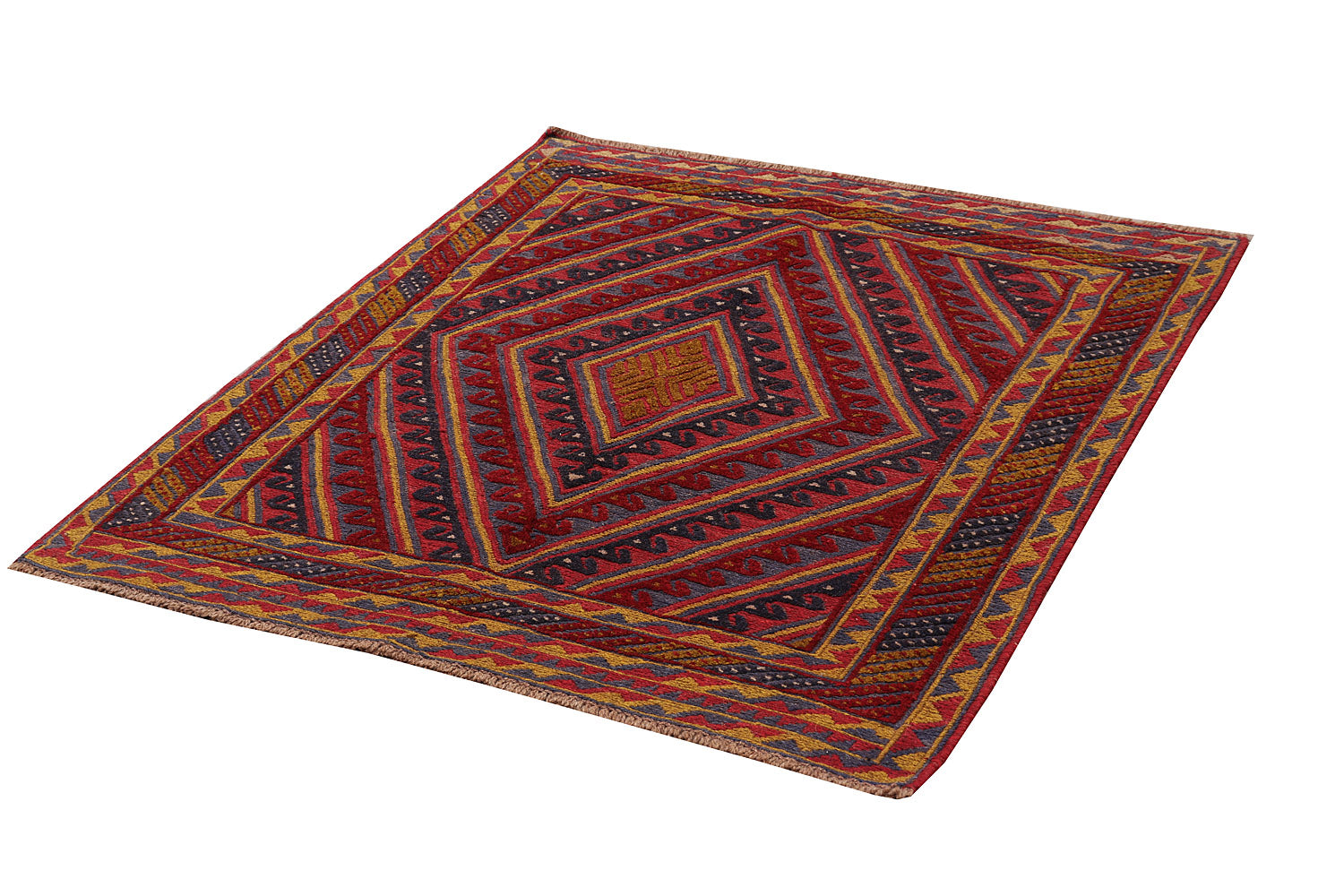 4' x 4'  Red Handmade Mashwani Afghan Rug Square