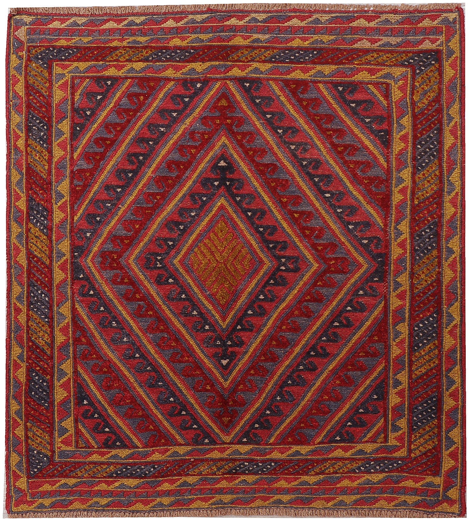 4' x 4'  Red Handmade Mashwani Afghan Rug Square