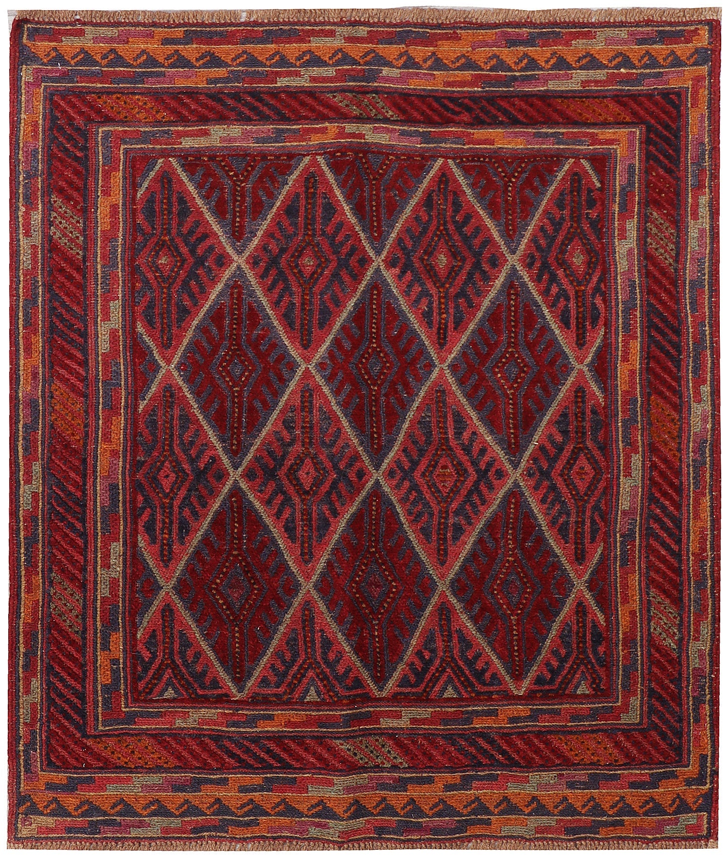 4' x 4'  Red Handmade Mashwani Afghan Rug Square