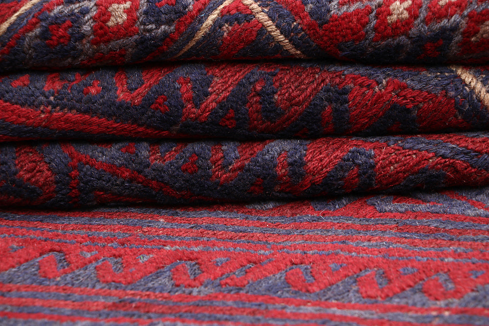 Red Handmade Mashwani Afghan Rug Rectangular