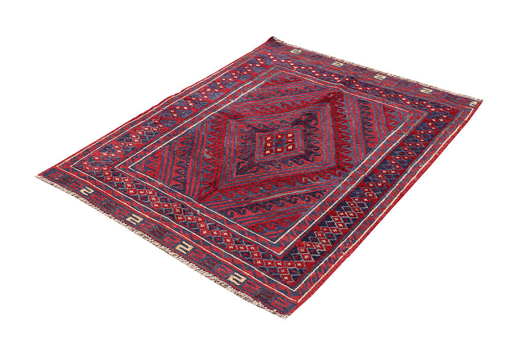 Red Handmade Mashwani Afghan Rug Rectangular