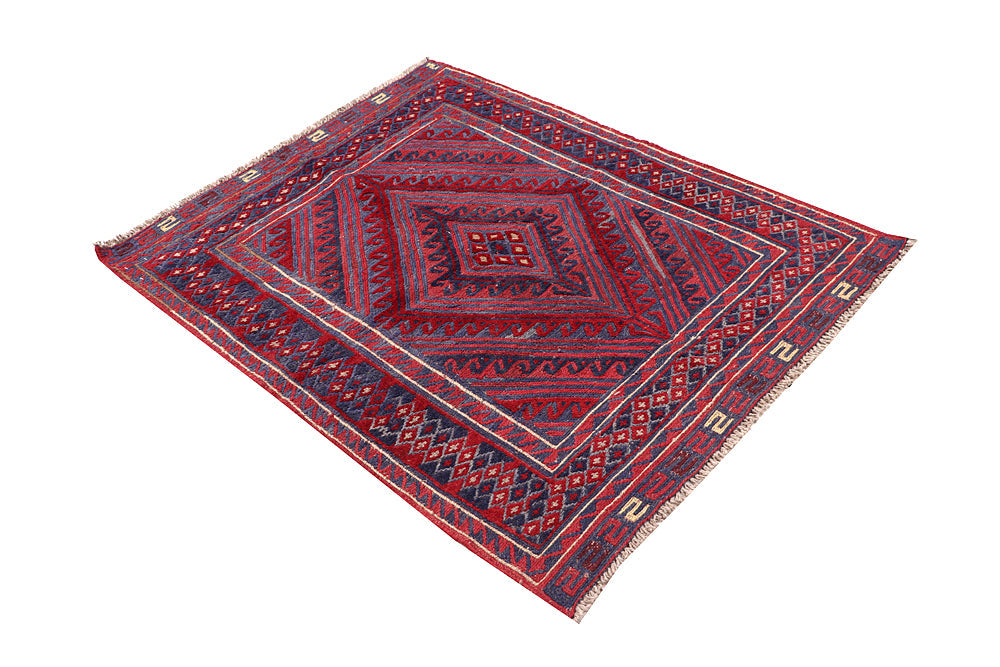 Red Handmade Mashwani Afghan Rug Rectangular