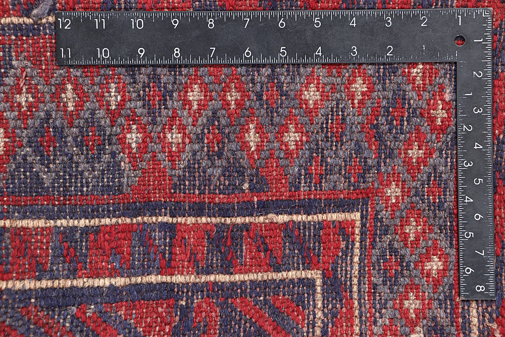 Red Handmade Mashwani Afghan Rug Rectangular