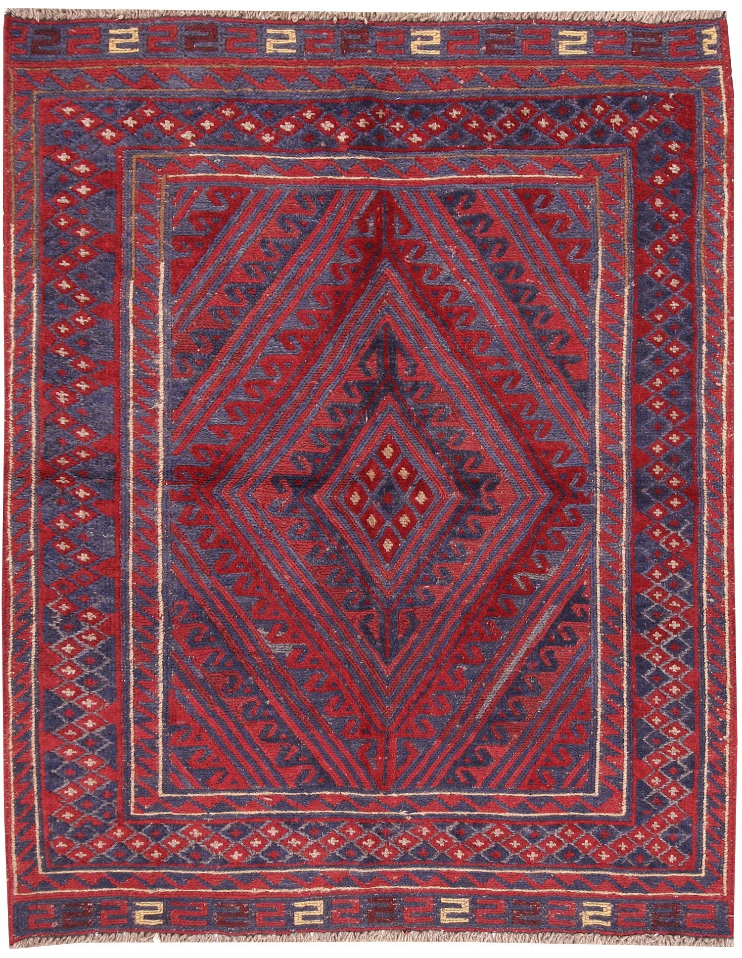 Red Handmade Mashwani Afghan Rug Rectangular