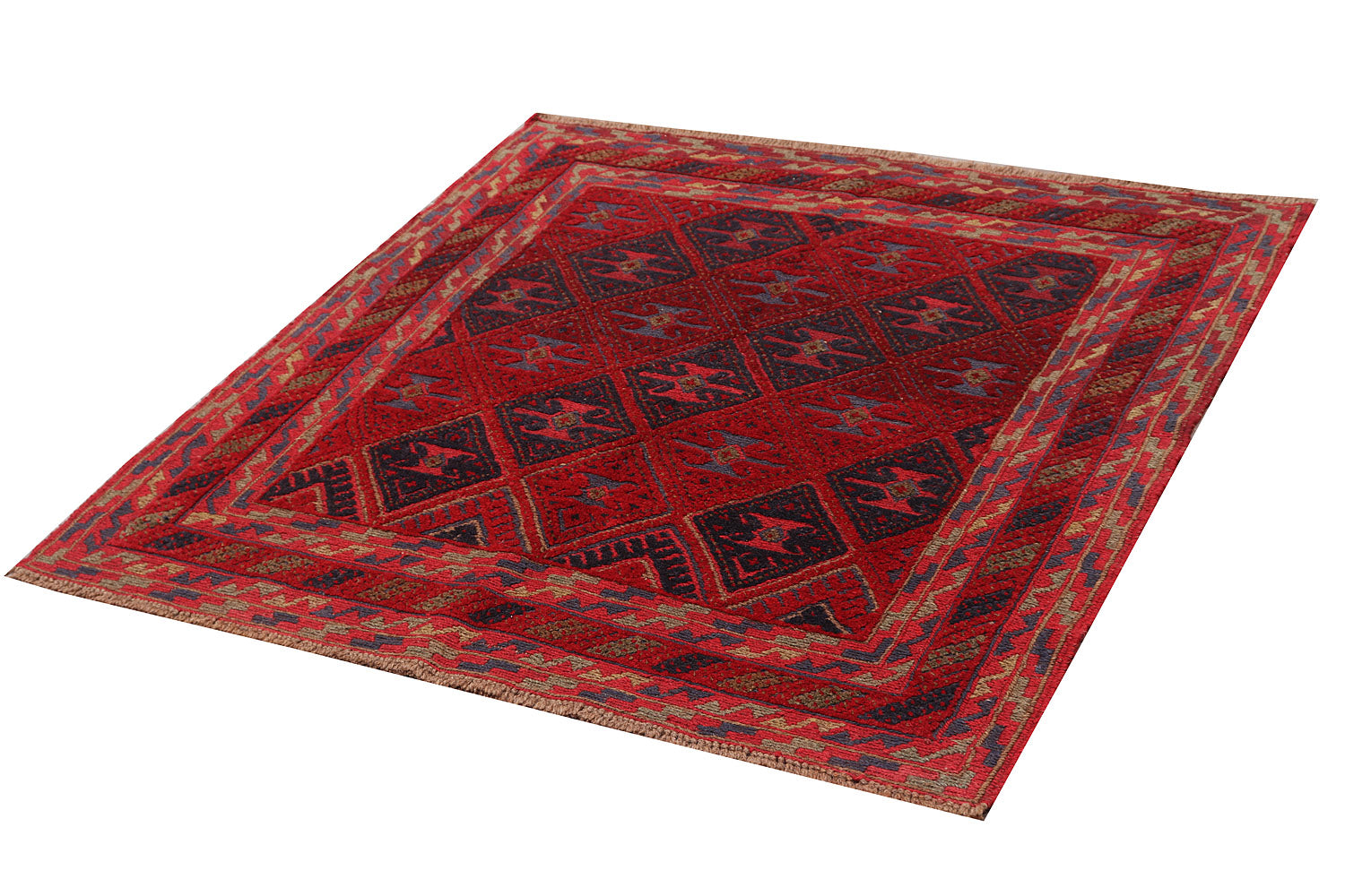 4' x 4'  Red Handmade Mashwani Afghan Rug Square