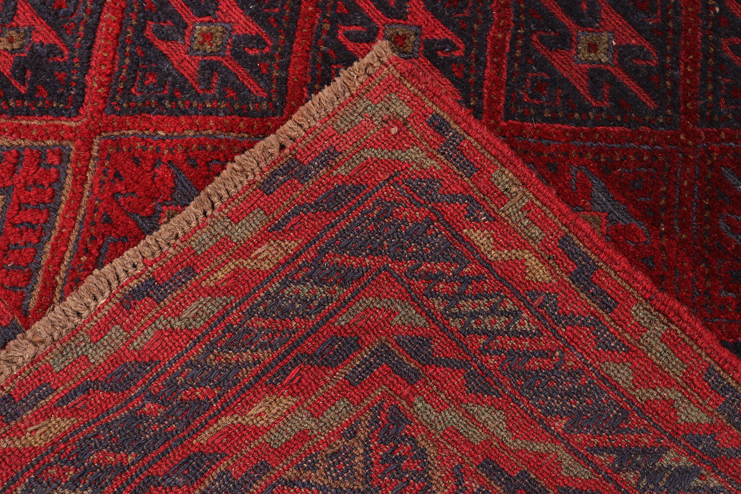 4' x 4'  Red Handmade Mashwani Afghan Rug Square