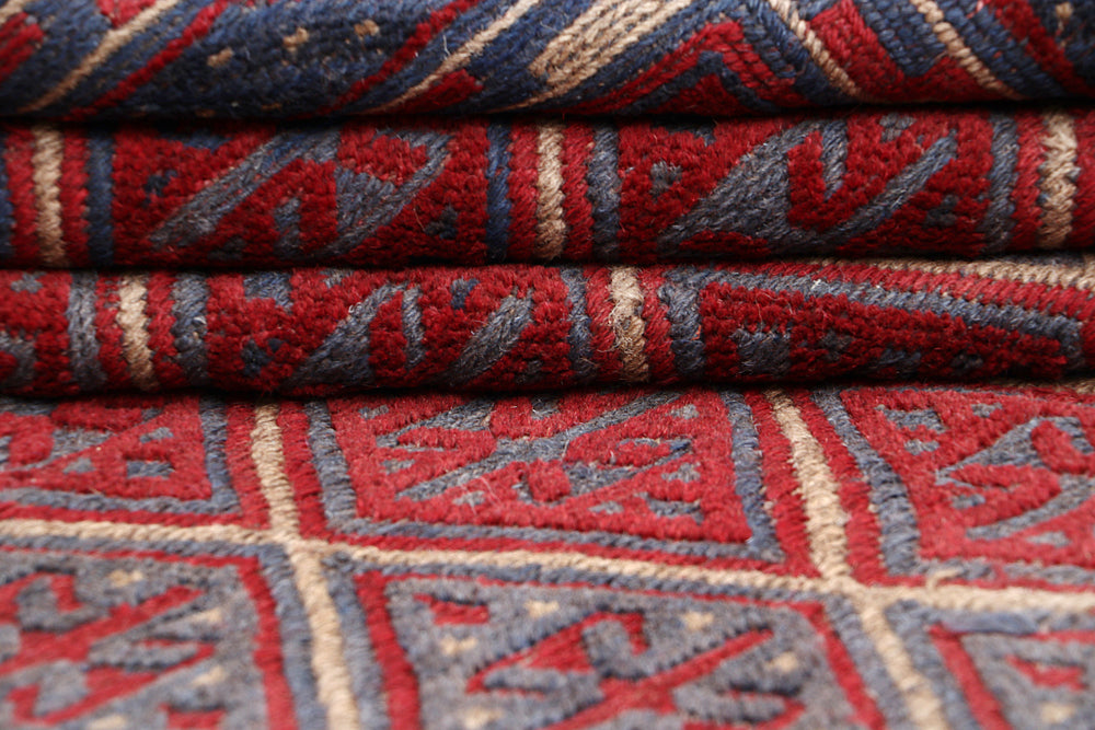 4' x 4'  Red Handmade Mashwani Afghan Rug Square