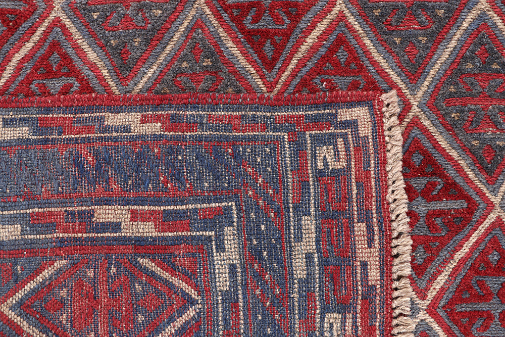 4' x 4'  Red Handmade Mashwani Afghan Rug Square