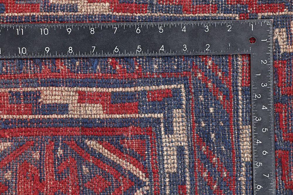 4' x 4'  Red Handmade Mashwani Afghan Rug Square