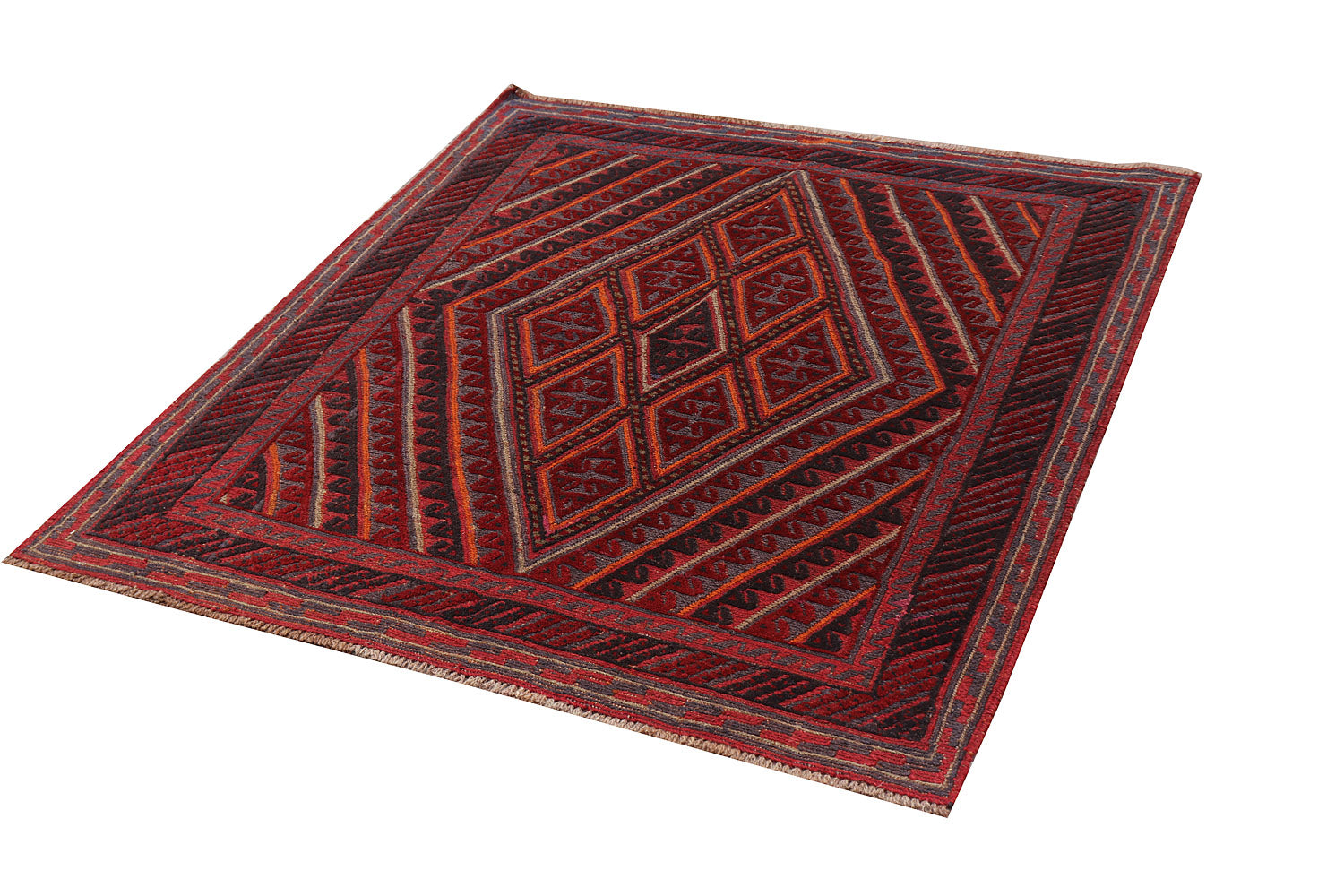 4' x 4'  Red Handmade Mashwani Afghan Rug Square