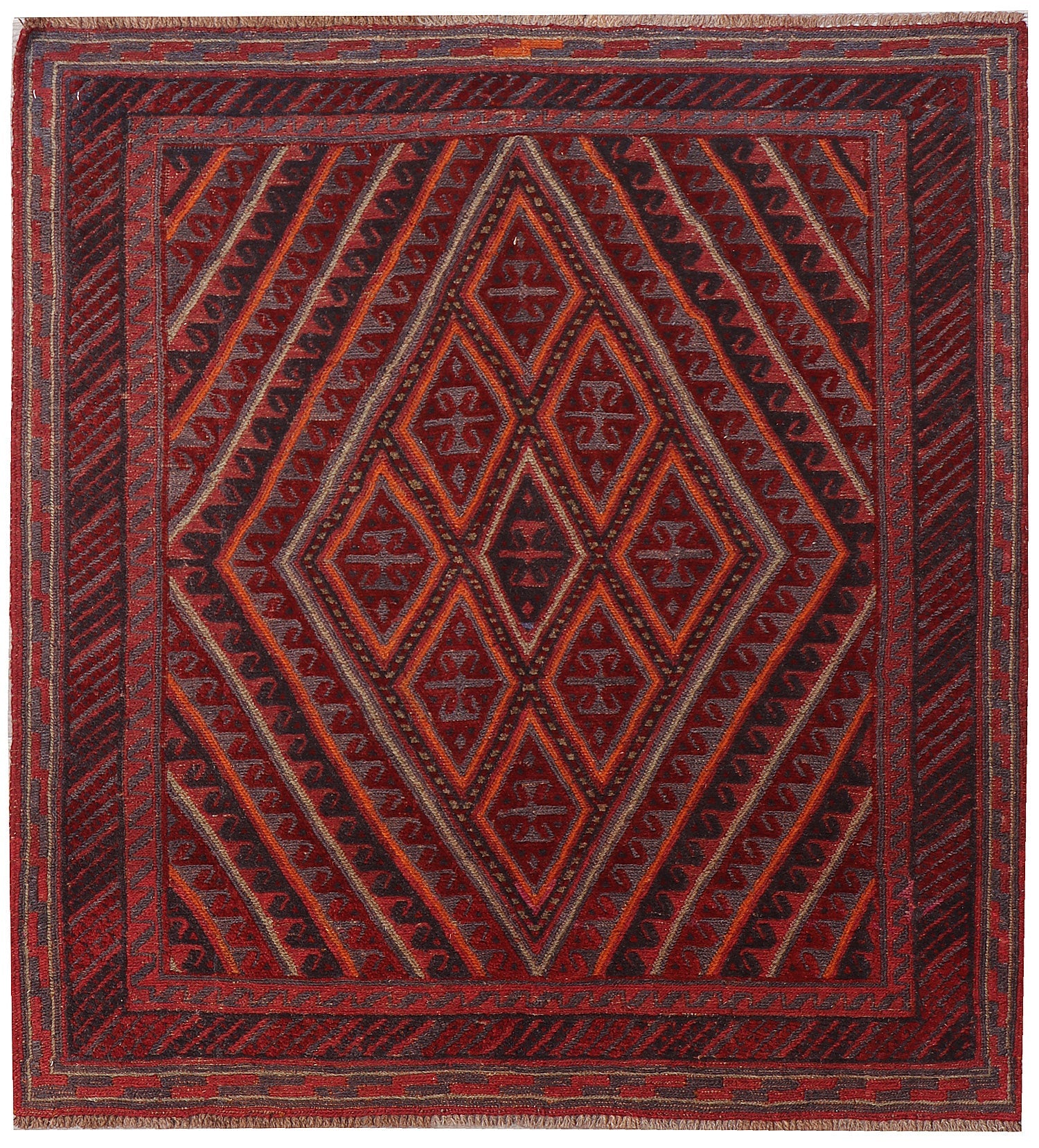 4' x 4'  Red Handmade Mashwani Afghan Rug Square