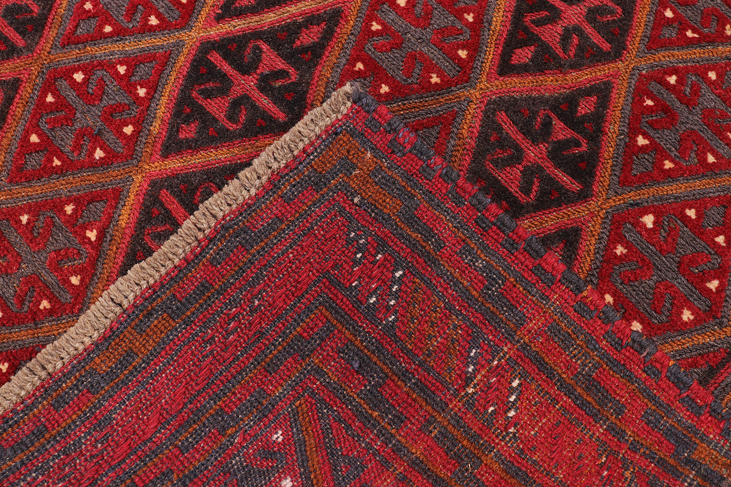 4' x 4'  Red Handmade Mashwani Afghan Rug Square