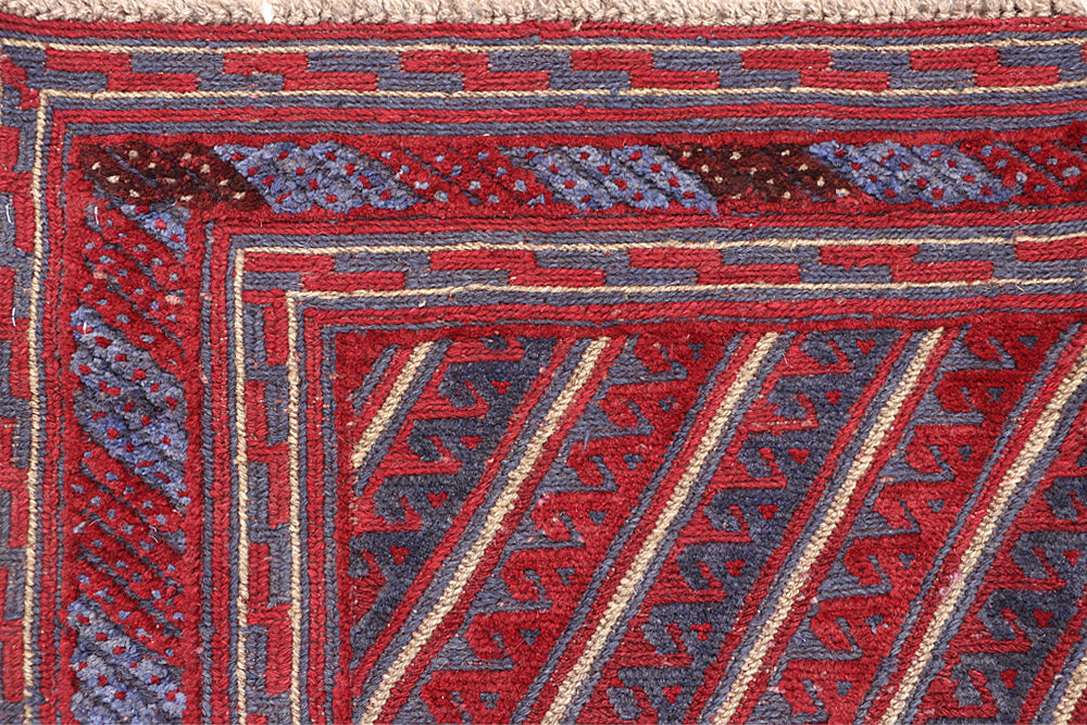 4' x 4'  Red Handmade Mashwani Afghan Rug Square