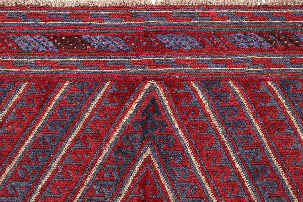 4' x 4'  Red Handmade Mashwani Afghan Rug Square