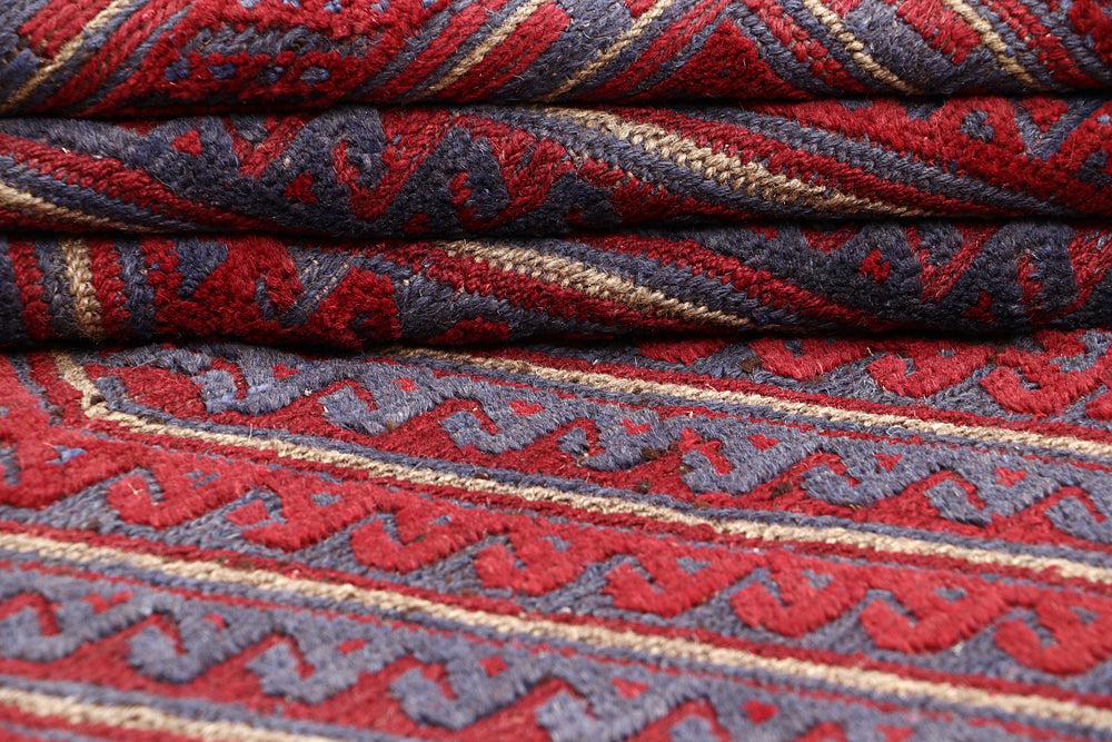 4' x 4'  Red Handmade Mashwani Afghan Rug Square