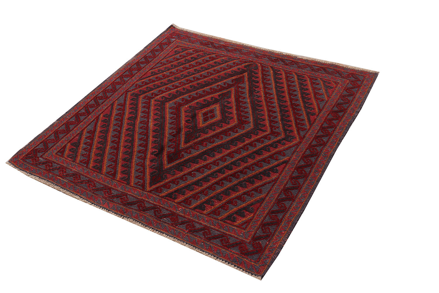 4' x 4'  Red Handmade Mashwani Afghan Rug Square
