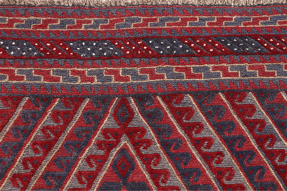 4' x 4'  Red Handmade Mashwani Afghan Rug Square