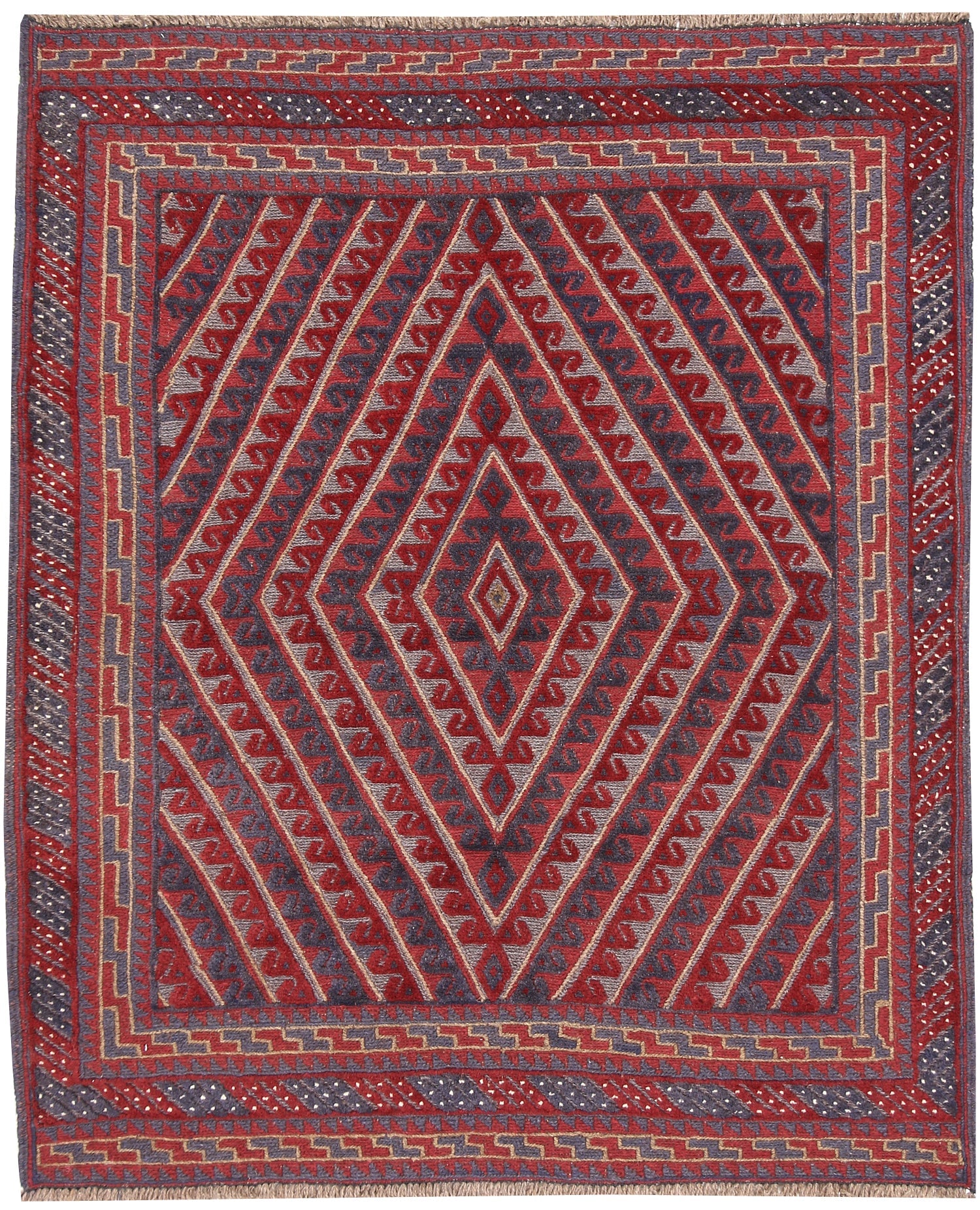4' x 4'  Red Handmade Mashwani Afghan Rug Square