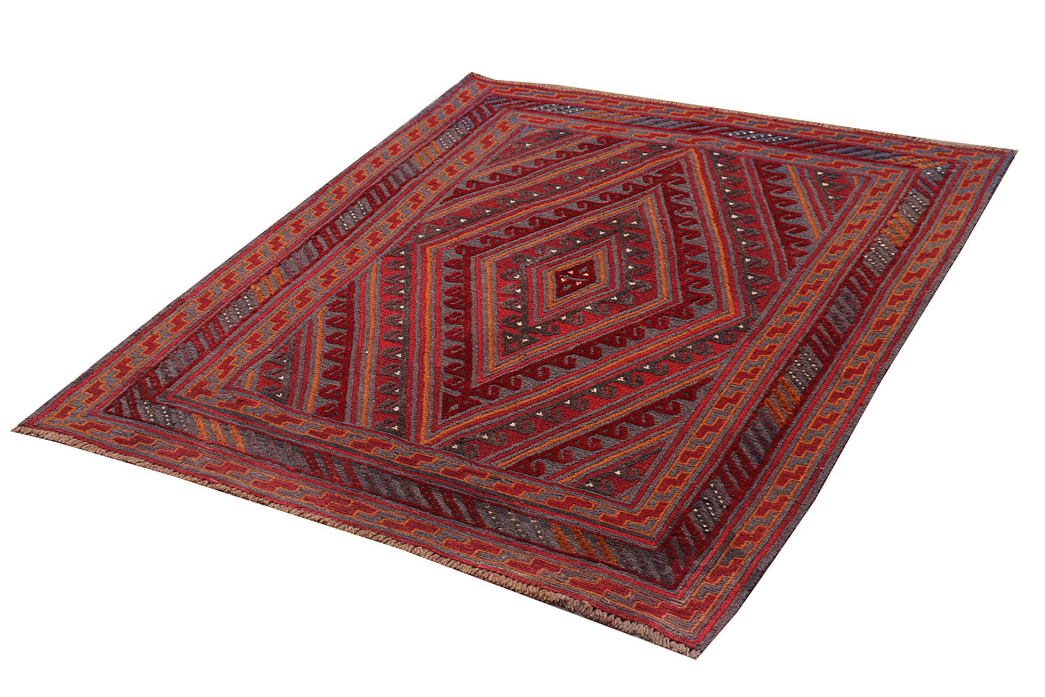 Red Handmade Mashwani Afghan Rug Rectangular