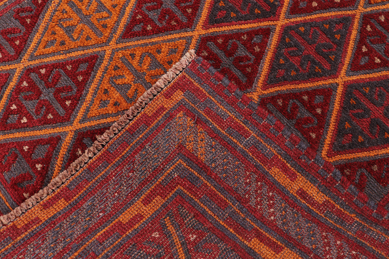 4' x 4'  Red Handmade Mashwani Afghan Rug Square