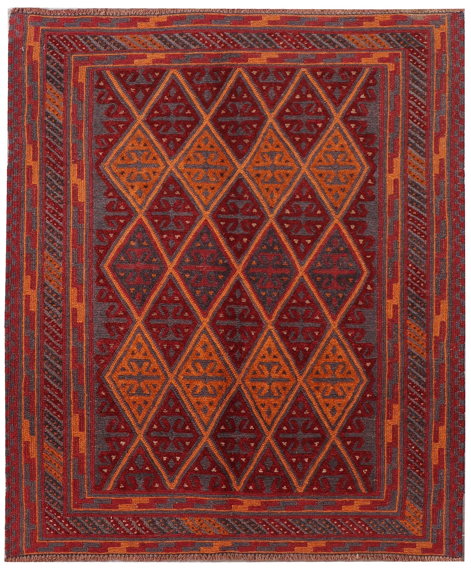 4' x 4'  Red Handmade Mashwani Afghan Rug Square