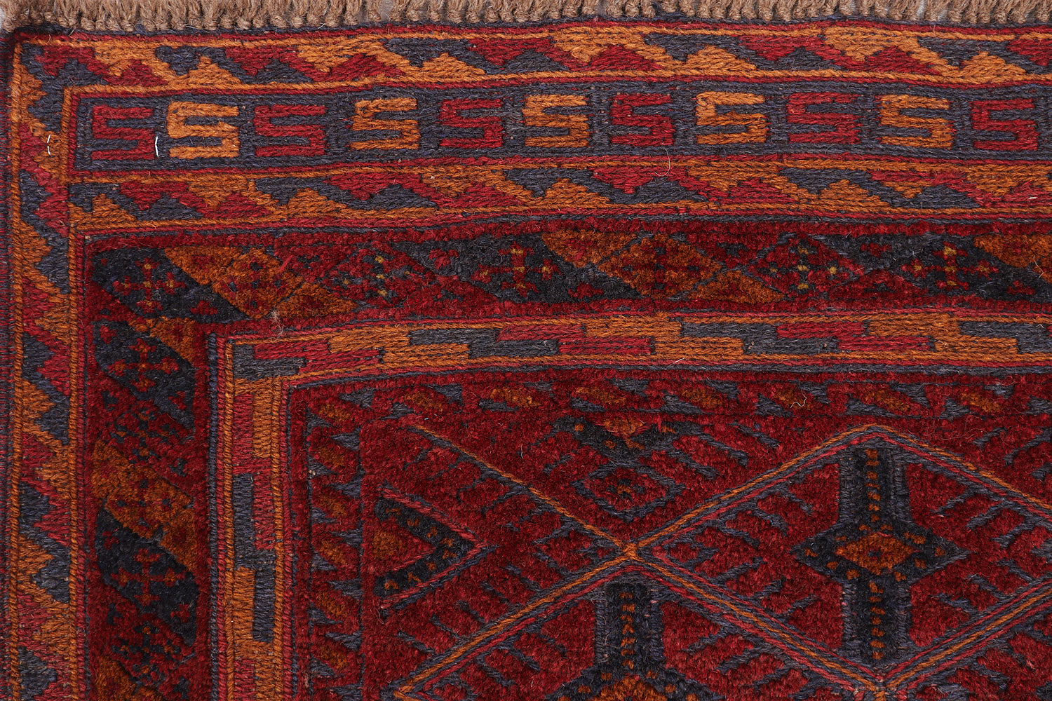 4' x 4'  Red Handmade Mashwani Afghan Rug Square