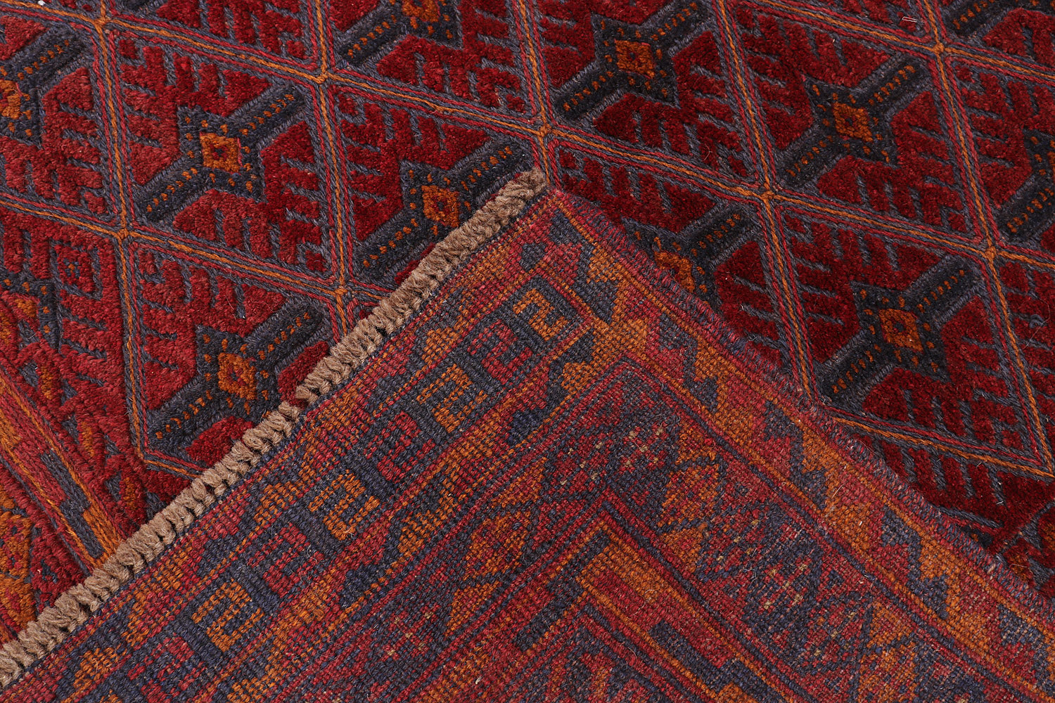 4' x 4'  Red Handmade Mashwani Afghan Rug Square