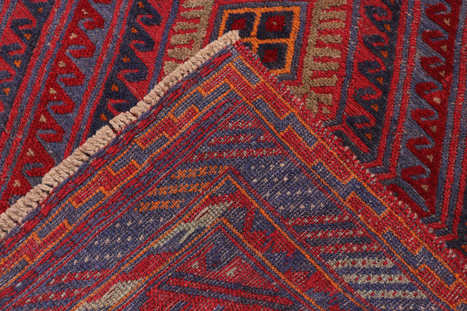 4' x 4'  Red Handmade Mashwani Afghan Rug Square