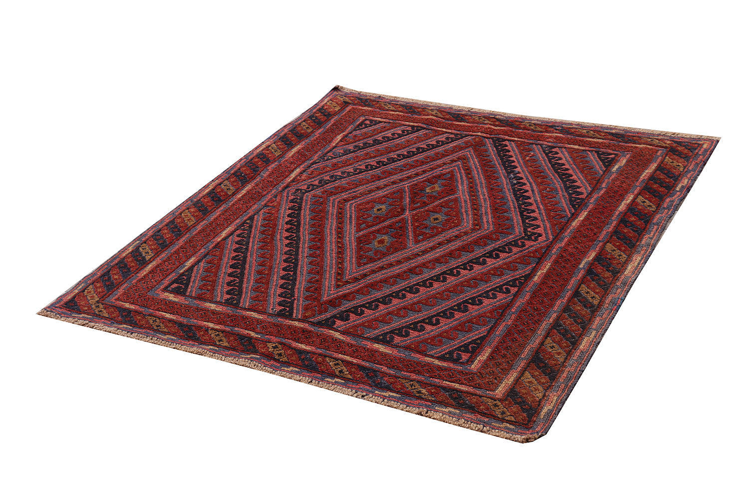4' x 4'  Red Handmade Mashwani Afghan Rug Square