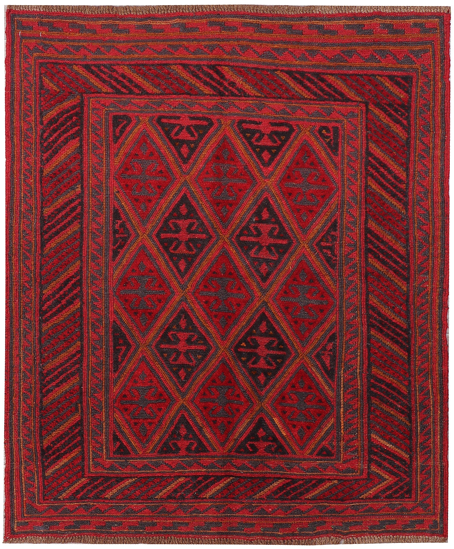 4' x 4'  Red Handmade Mashwani Afghan Rug Square