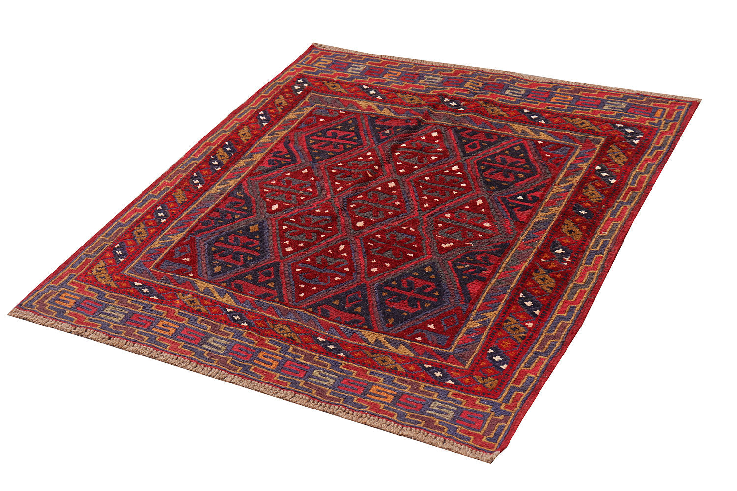4' x 4'  Red Handmade Mashwani Afghan Rug Square