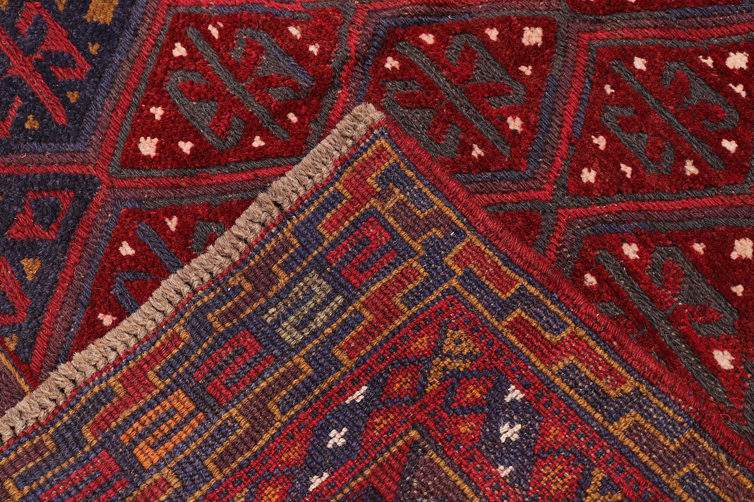 4' x 4'  Red Handmade Mashwani Afghan Rug Square