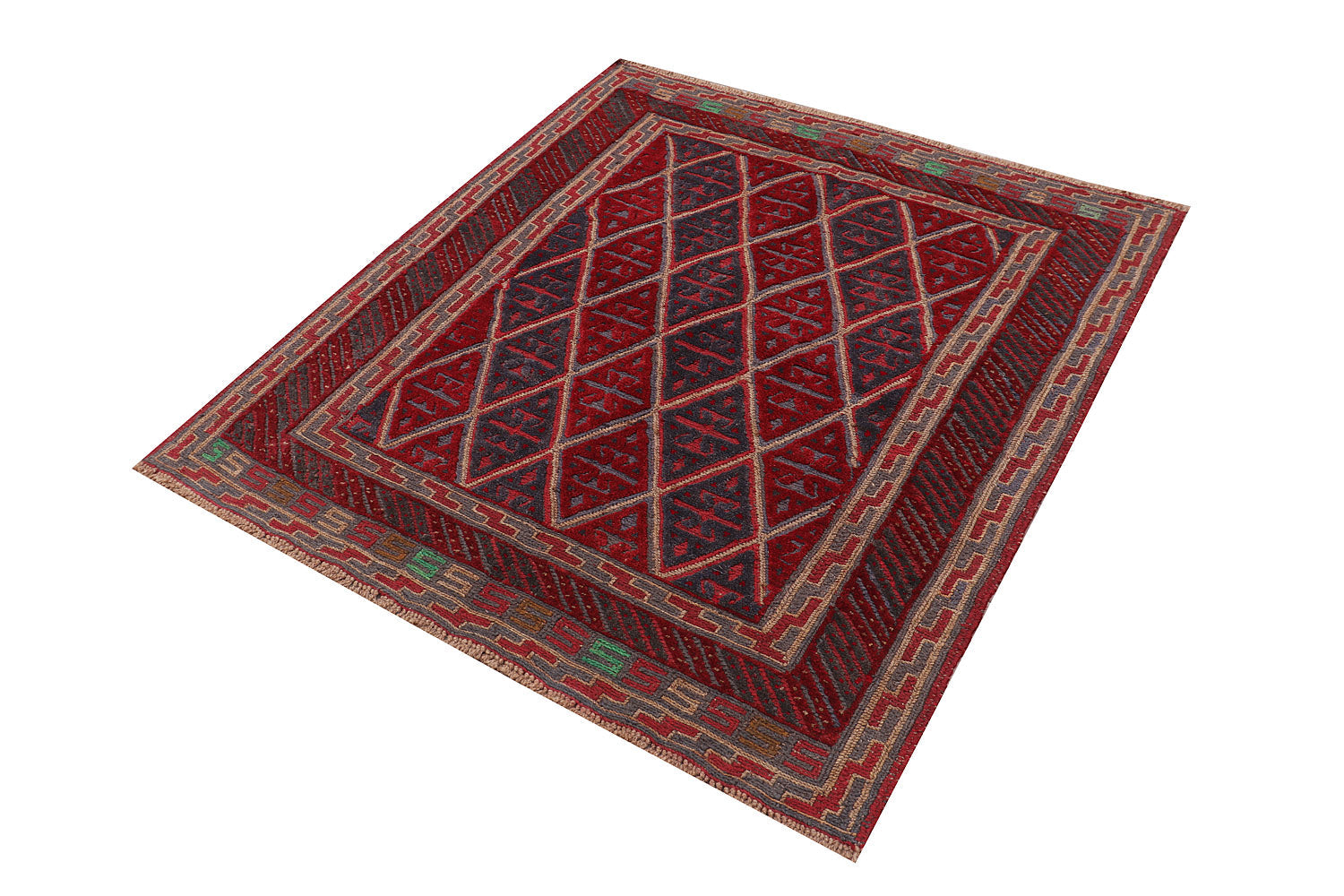 4' x 4'  Red Handmade Mashwani Afghan Rug Square