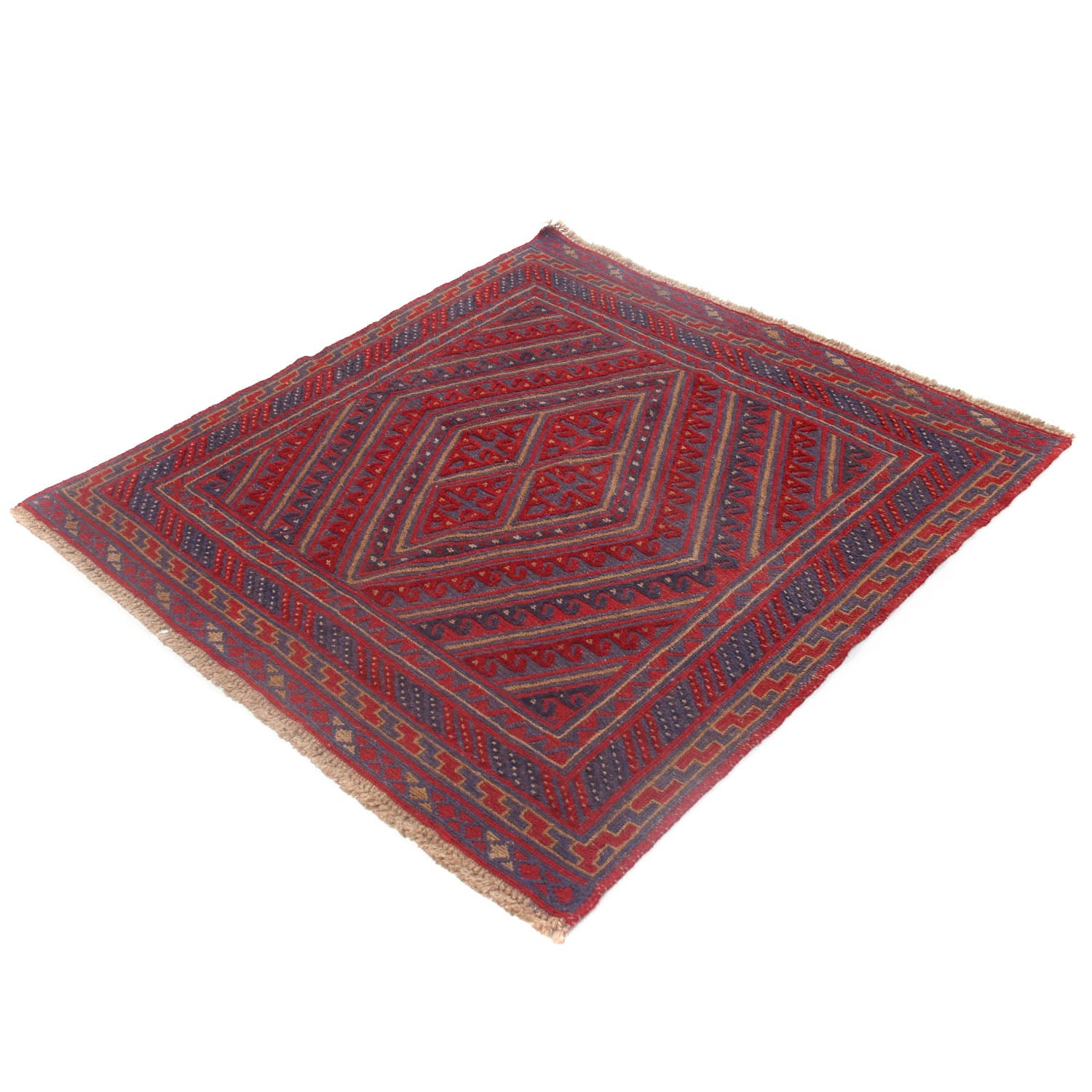 4' x 4'  Red Handmade Mashwani Afghan Rug Square