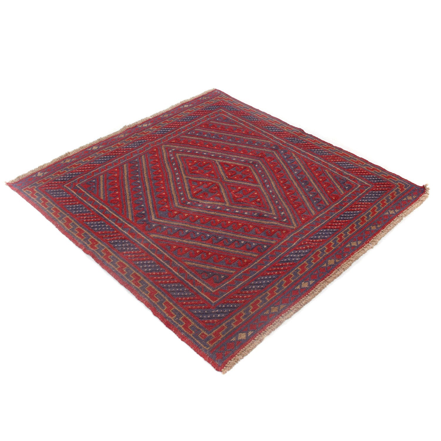 4' x 4'  Red Handmade Mashwani Afghan Rug Square