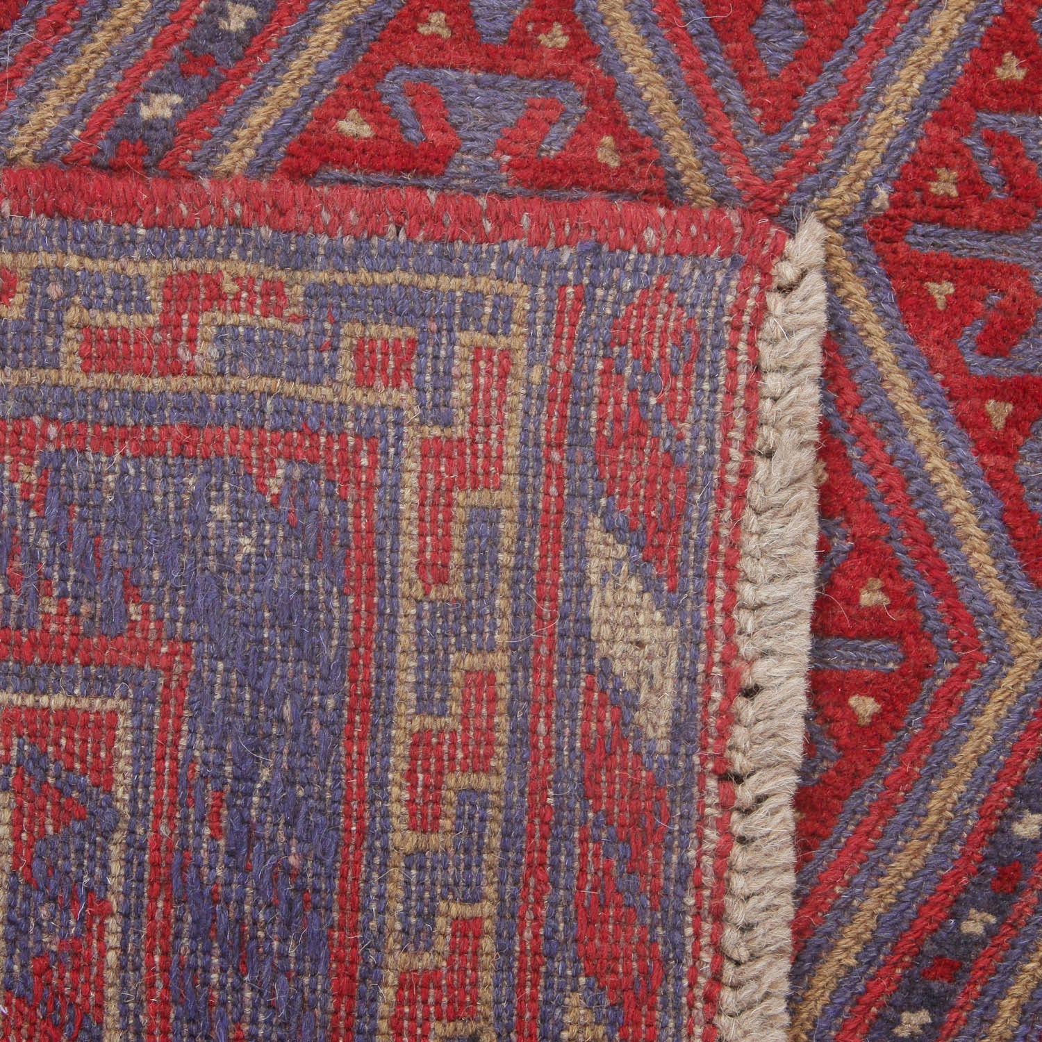 4' x 4'  Red Handmade Mashwani Afghan Rug Square