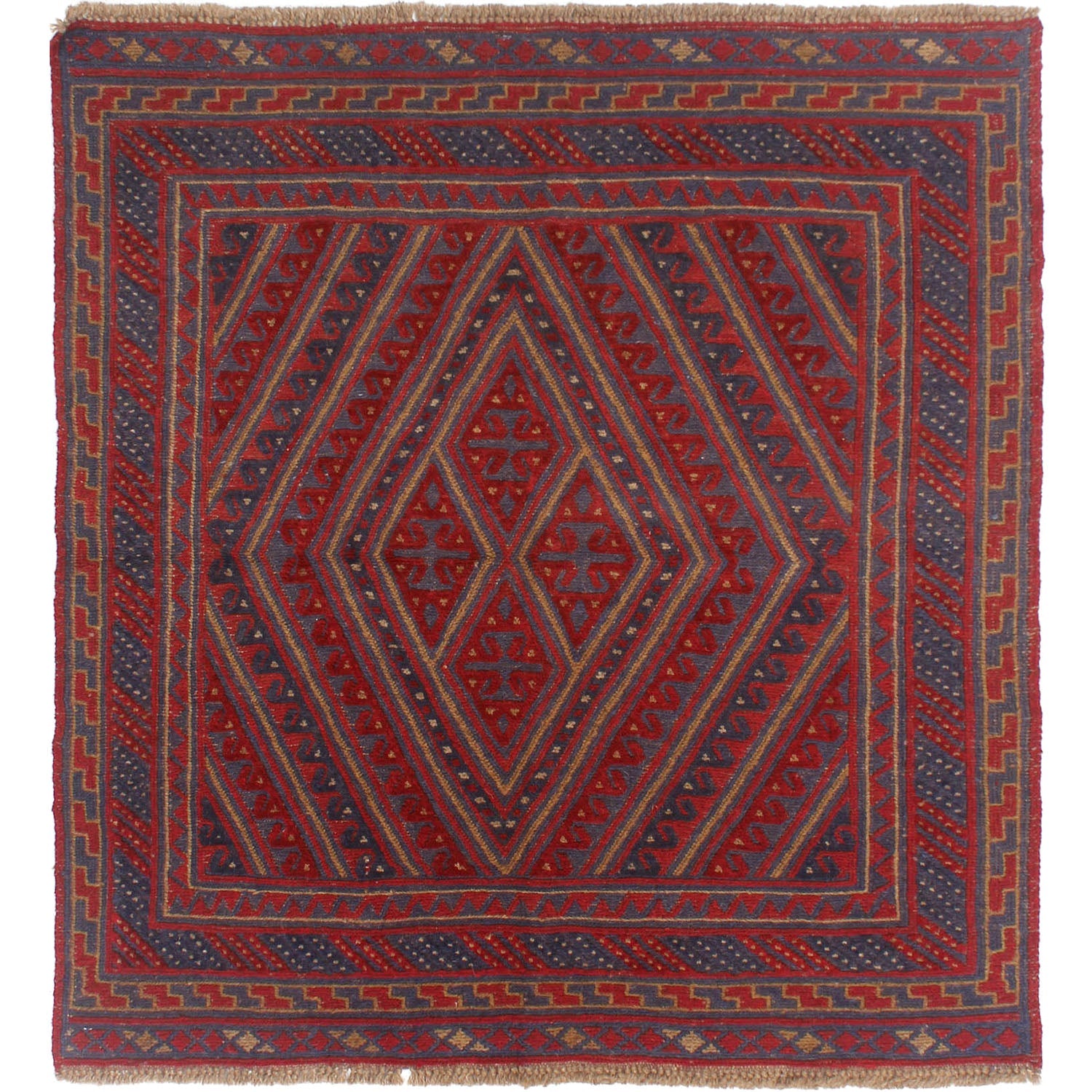 4' x 4'  Red Handmade Mashwani Afghan Rug Square