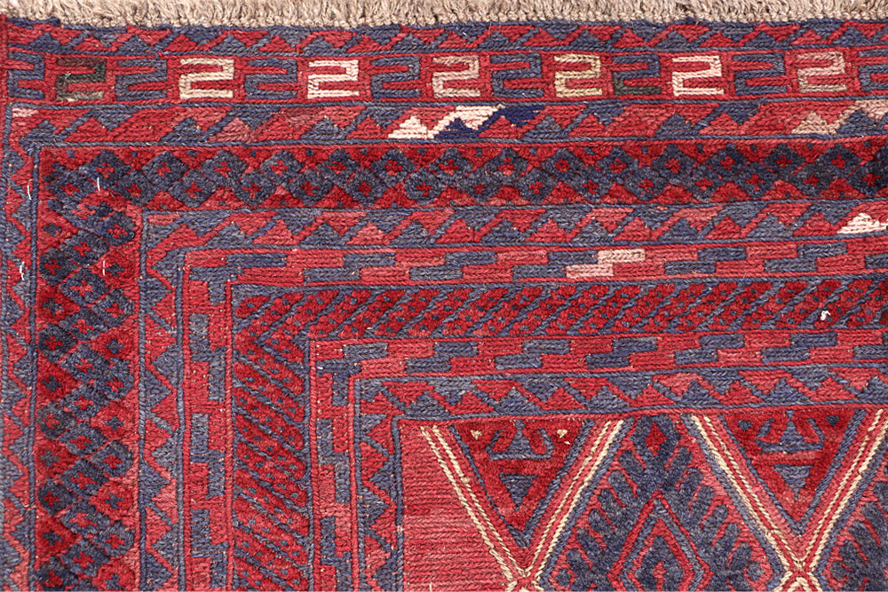 4' x 4'  Red Handmade Mashwani Afghan Rug Square