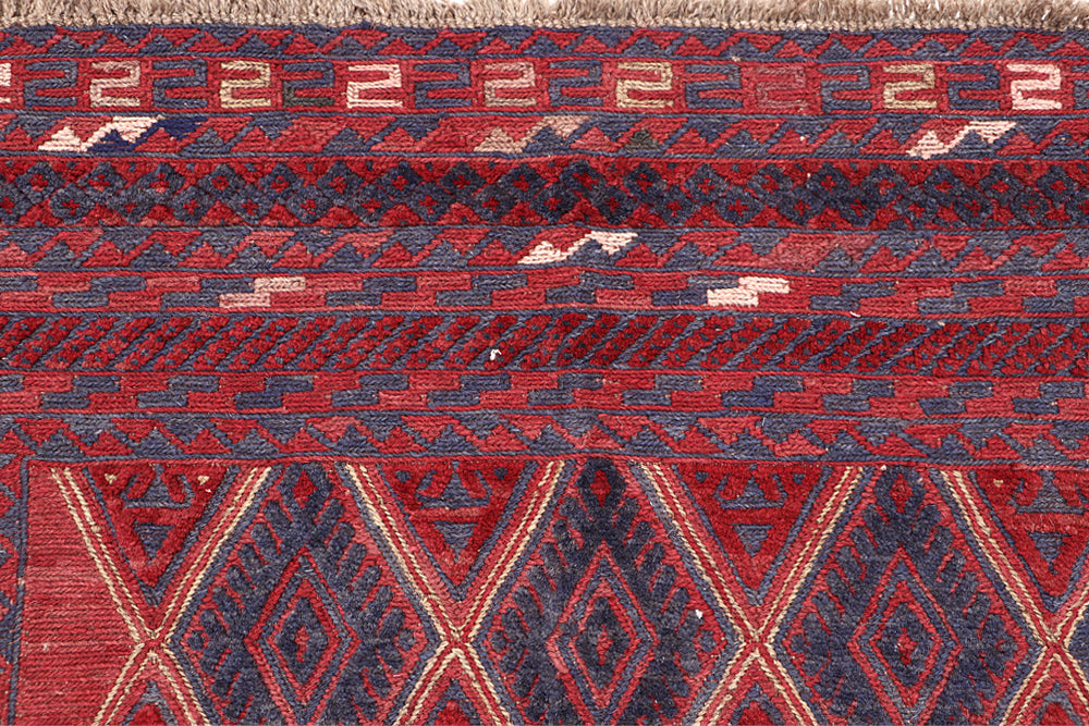4' x 4'  Red Handmade Mashwani Afghan Rug Square