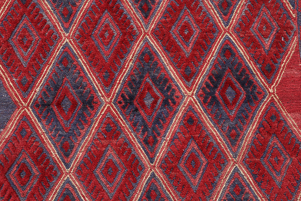 4' x 4'  Red Handmade Mashwani Afghan Rug Square