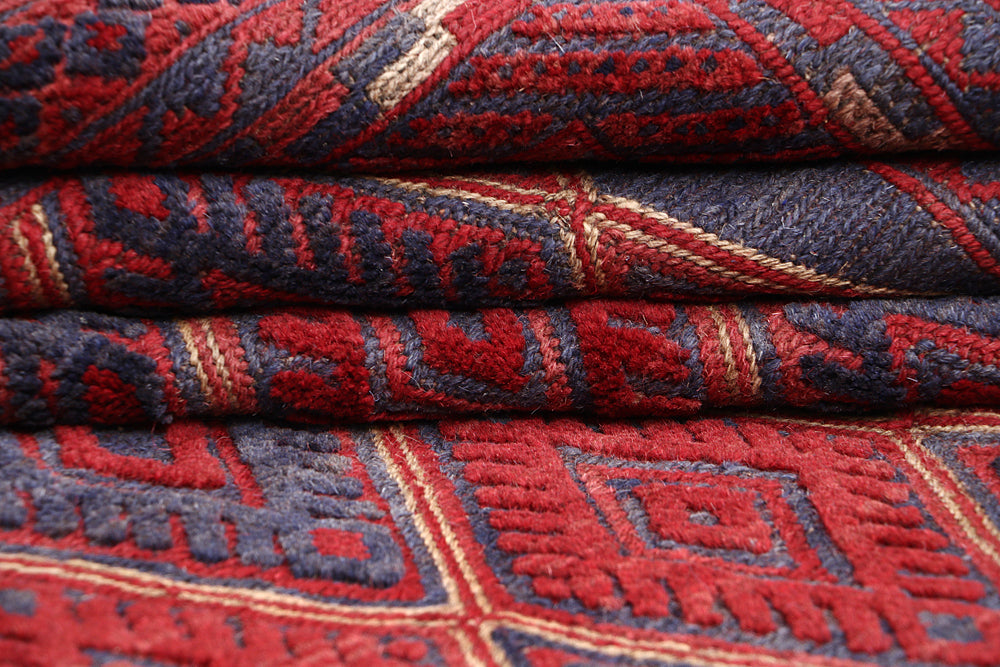4' x 4'  Red Handmade Mashwani Afghan Rug Square