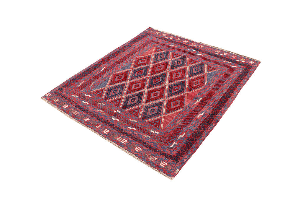 4' x 4'  Red Handmade Mashwani Afghan Rug Square