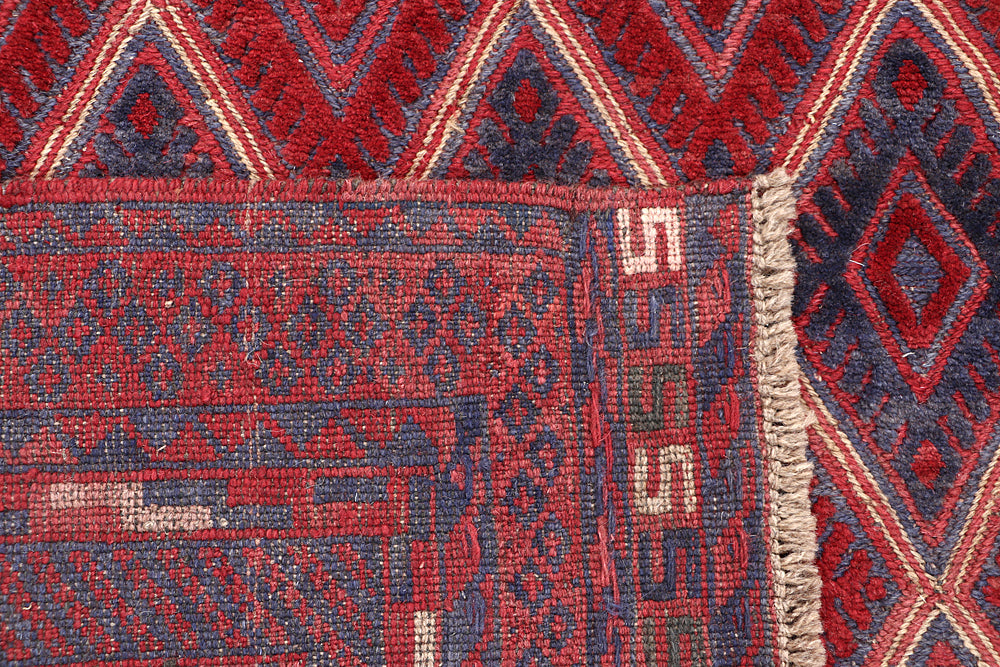 4' x 4'  Red Handmade Mashwani Afghan Rug Square