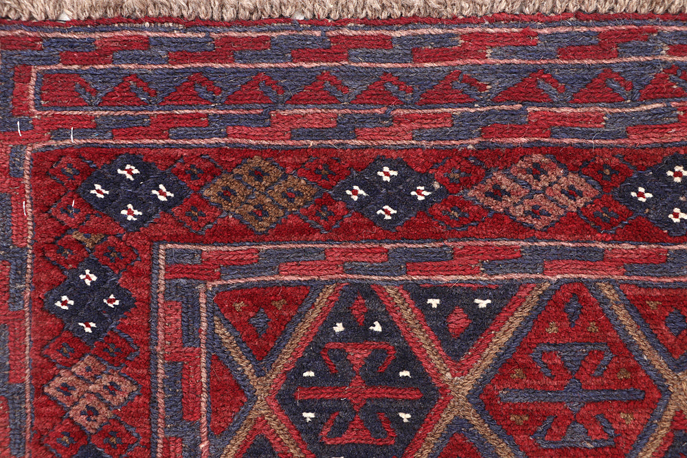 4' x 4'  Red Handmade Mashwani Afghan Rug Square