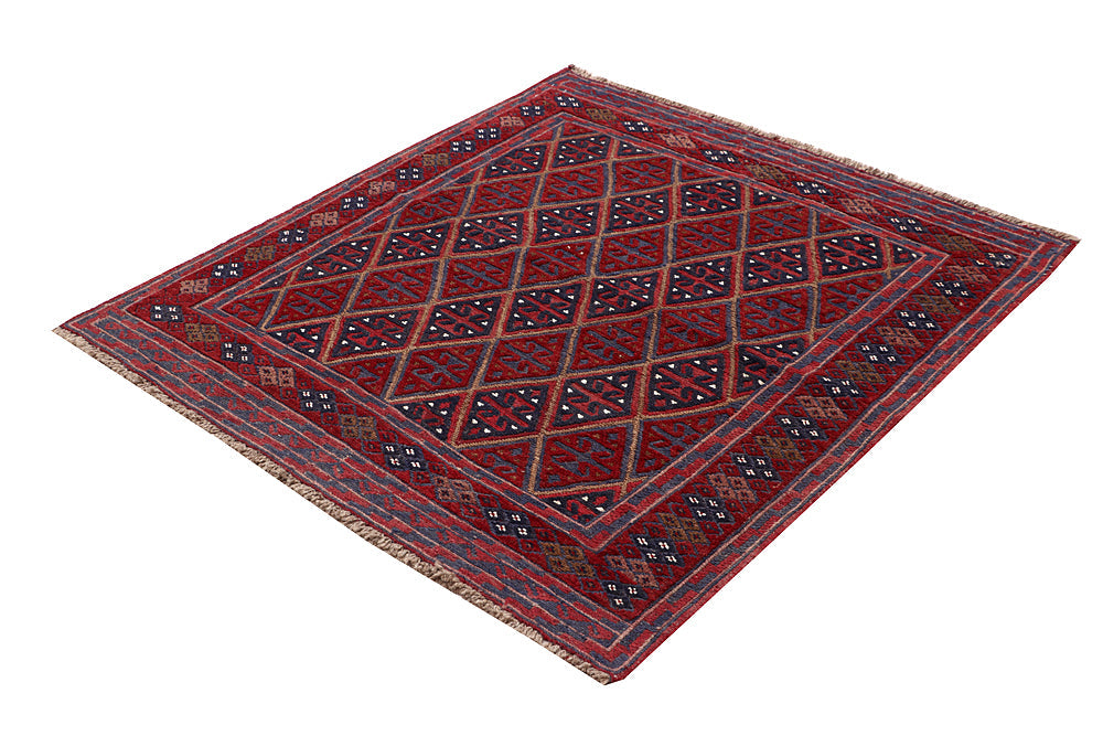 4' x 4'  Red Handmade Mashwani Afghan Rug Square