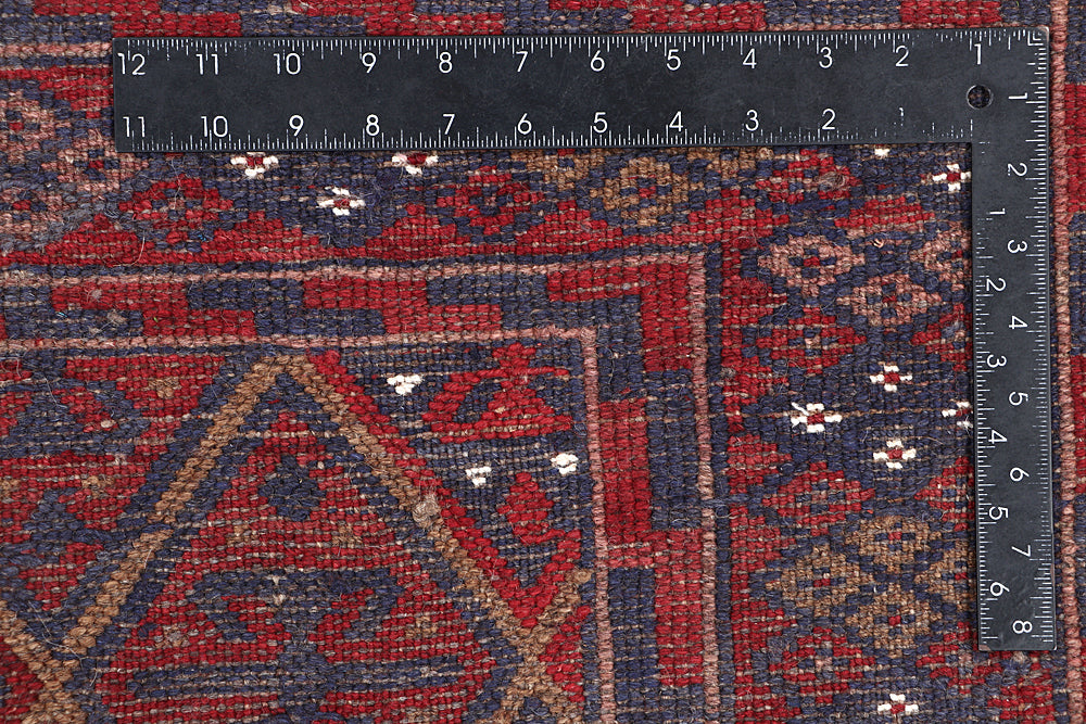 4' x 4'  Red Handmade Mashwani Afghan Rug Square