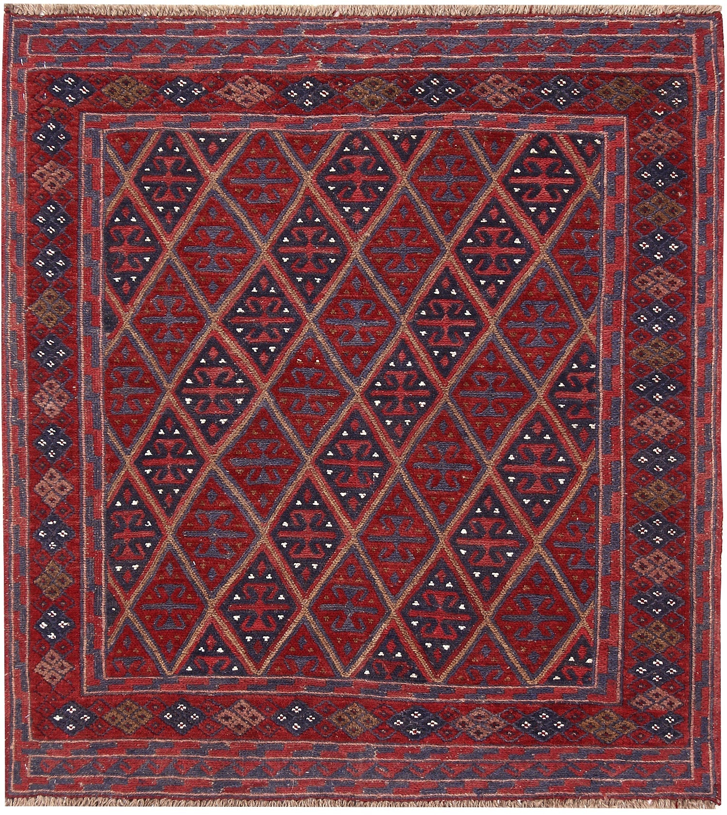 4' x 4'  Red Handmade Mashwani Afghan Rug Square